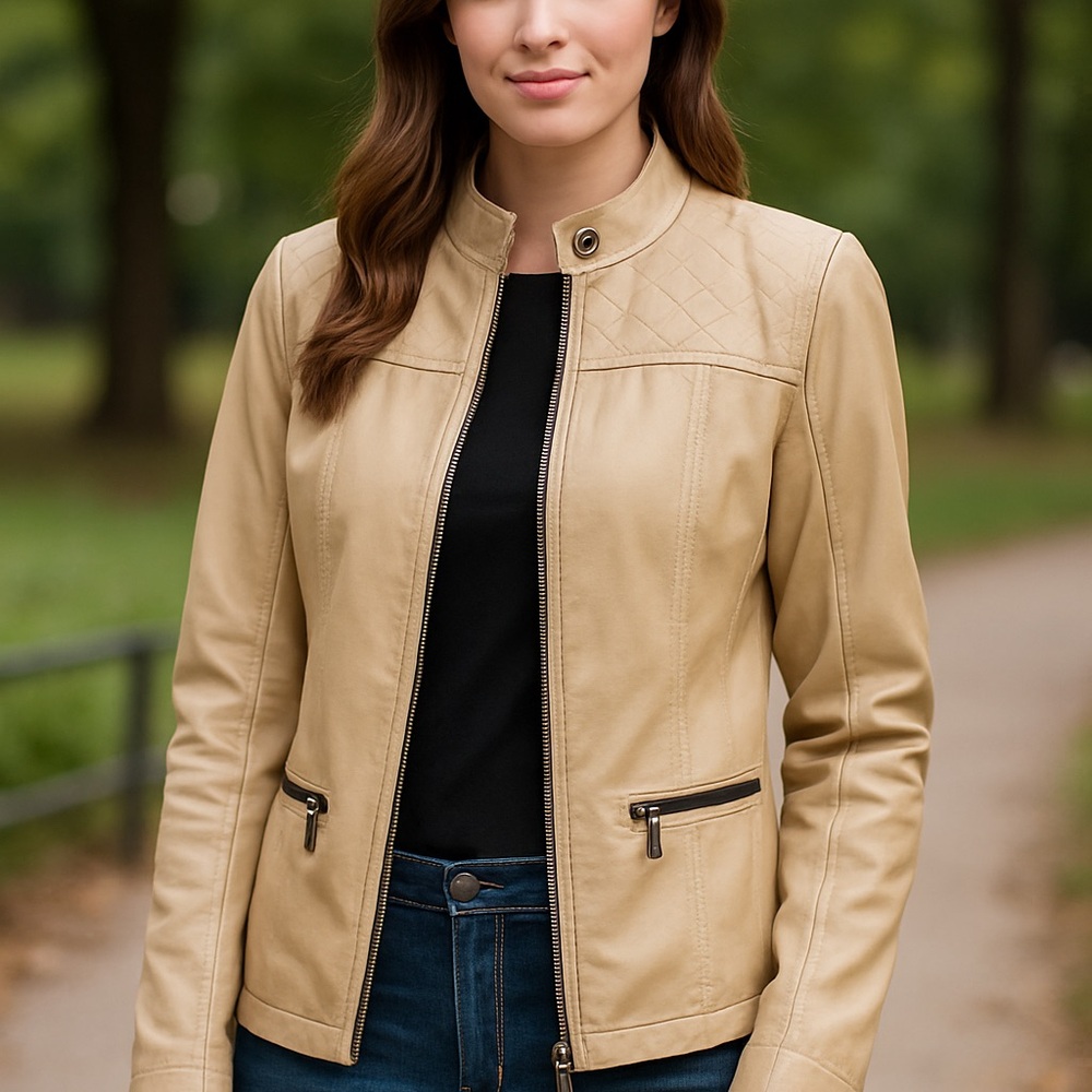 Apt 9 Ivory Faux Leather Moto Jacket